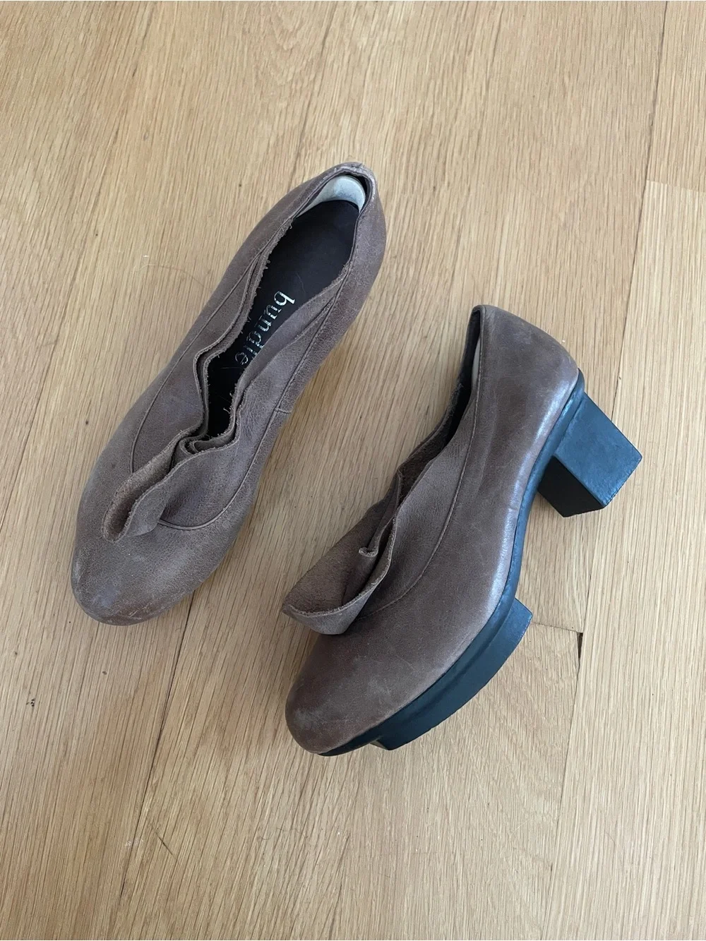 Bumper Taupe Suede Sculpted Block Heel Pumps